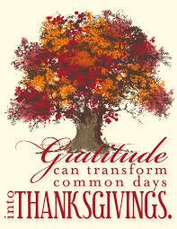 Fall Tree with writing: "Gratitude can transform common days into Thanksgiving."